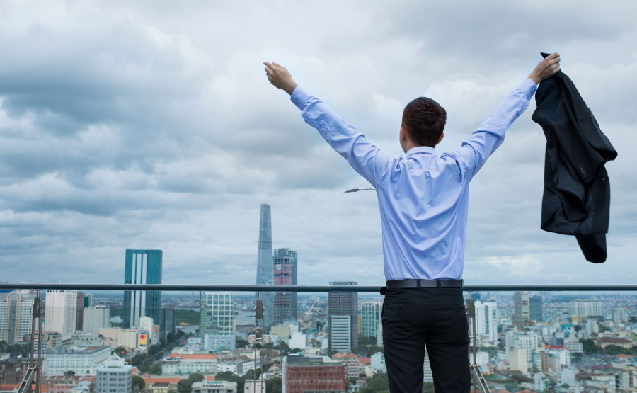 Man, Sky, Buildings, Town